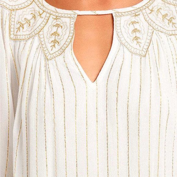 Amuse Society Lulu’s White with Gold Foil Long Sleeve Mini Dress - Picture 3 of 9